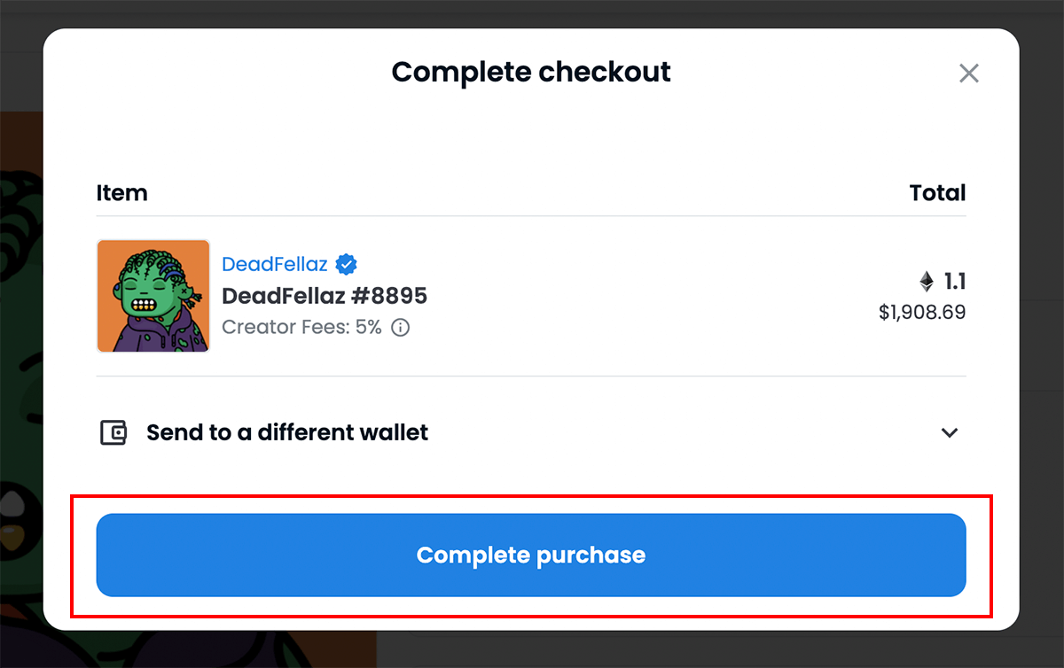 内容を確認し「Complete purchase」をクリック